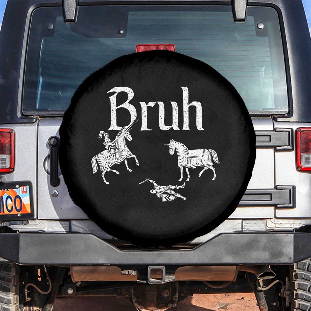 Funny Bruh Medieval Jousting Fallen Knight Graphic Spare Tire Cover Sarcastic Renaissance Faire Meme TS02 No hole Black Print Your Wear