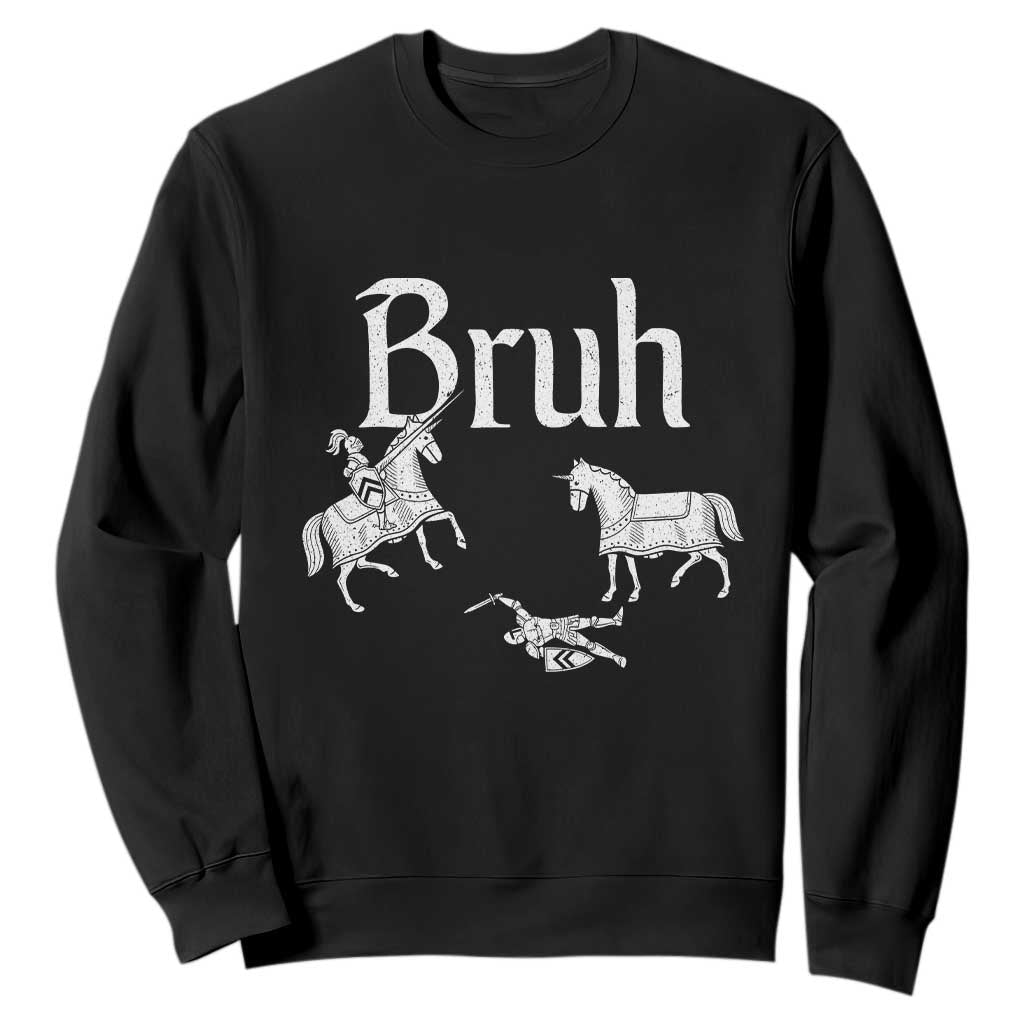 Funny Bruh Medieval Jousting Fallen Knight Graphic Sweatshirt Sarcastic Renaissance Faire Meme TS02 Black Print Your Wear