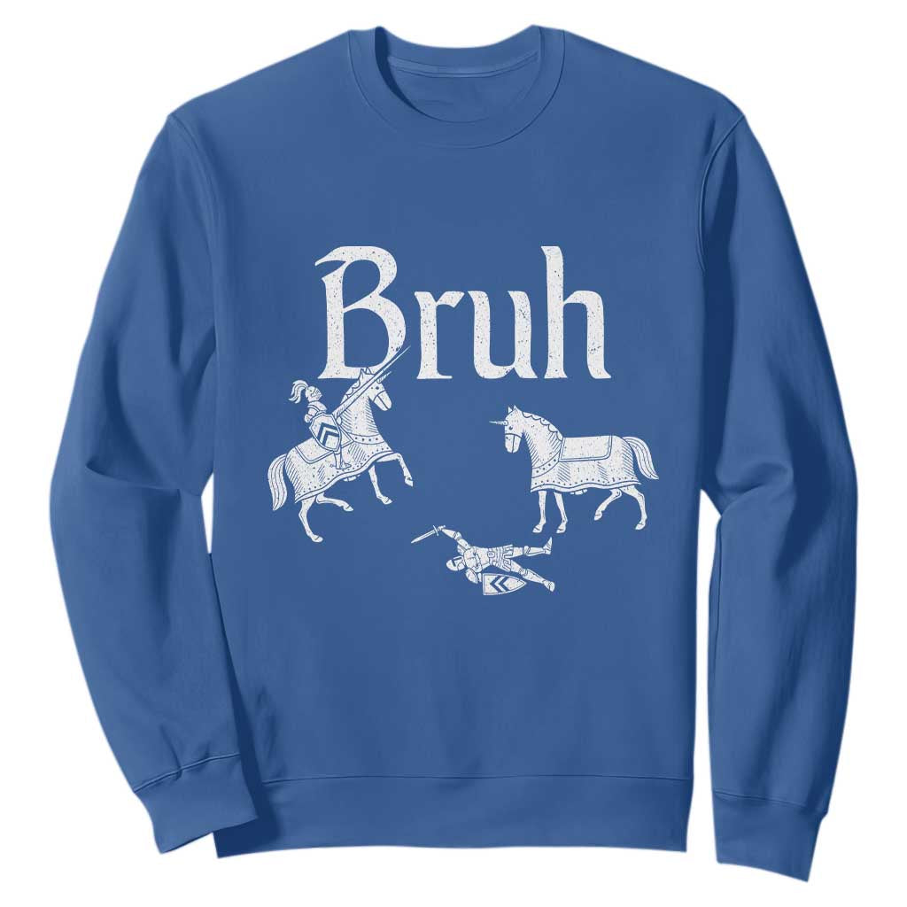 Funny Bruh Medieval Jousting Fallen Knight Graphic Sweatshirt Sarcastic Renaissance Faire Meme