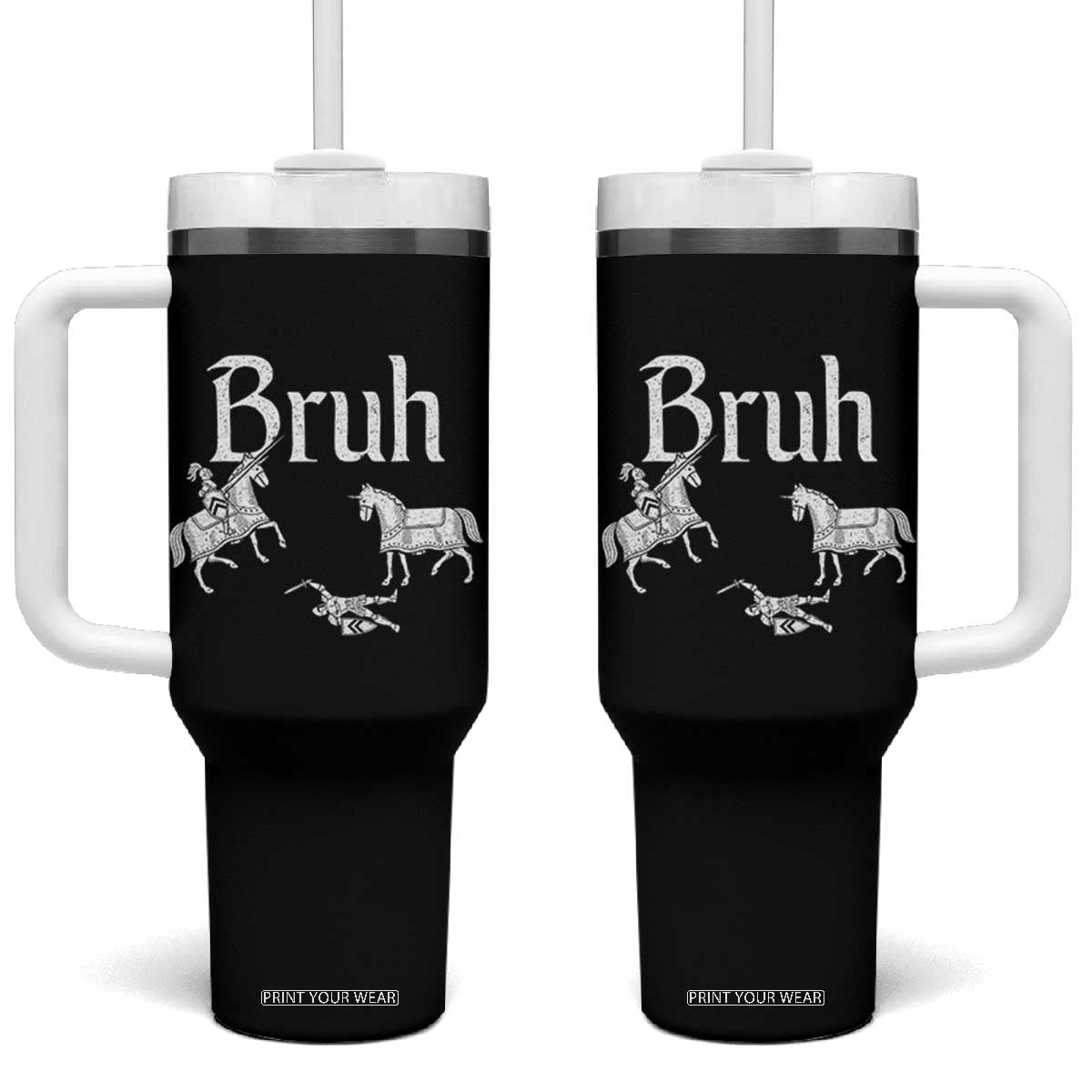 Funny Bruh Medieval Jousting Fallen Knight Graphic Tumbler With Handle Sarcastic Renaissance Faire Meme TS02 One Size: 40 oz Black Print Your Wear