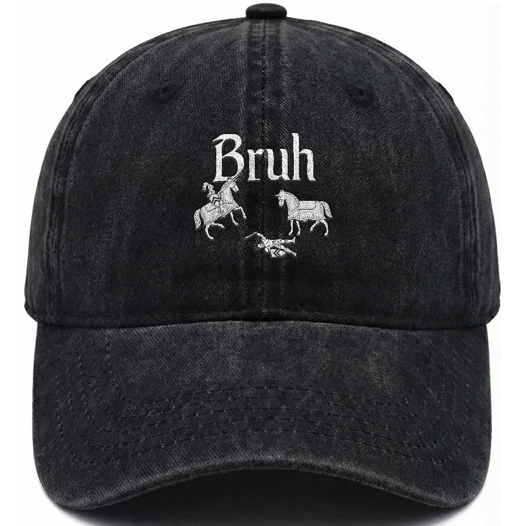 Funny Bruh Medieval Jousting Fallen Knight Graphic Washed Cotton Baseball Cap Sarcastic Renaissance Faire Meme TS02 Print Your Wear