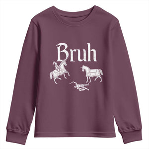 Funny Bruh Medieval Jousting Fallen Knight Graphic Youth Sweatshirt Sarcastic Renaissance Faire Meme
