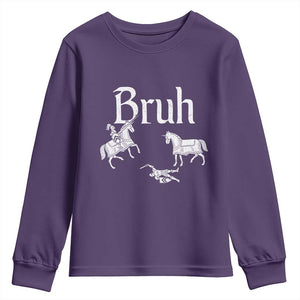 Funny Bruh Medieval Jousting Fallen Knight Graphic Youth Sweatshirt Sarcastic Renaissance Faire Meme