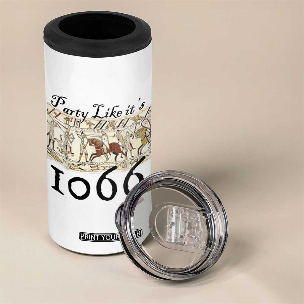 Funny Medieval Humor Battle of Hastings 4 in 1 Can Cooler Tumbler Party Like Its 1066 Historic Bayeux Tapestry Graphic