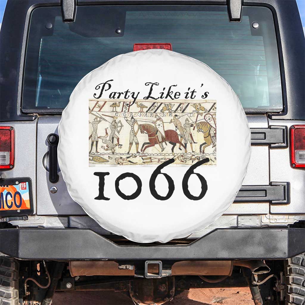 Funny Medieval Humor Battle of Hastings Spare Tire Cover Party Like Its 1066 Historic Bayeux Tapestry Graphic TS02 No hole White Print Your Wear