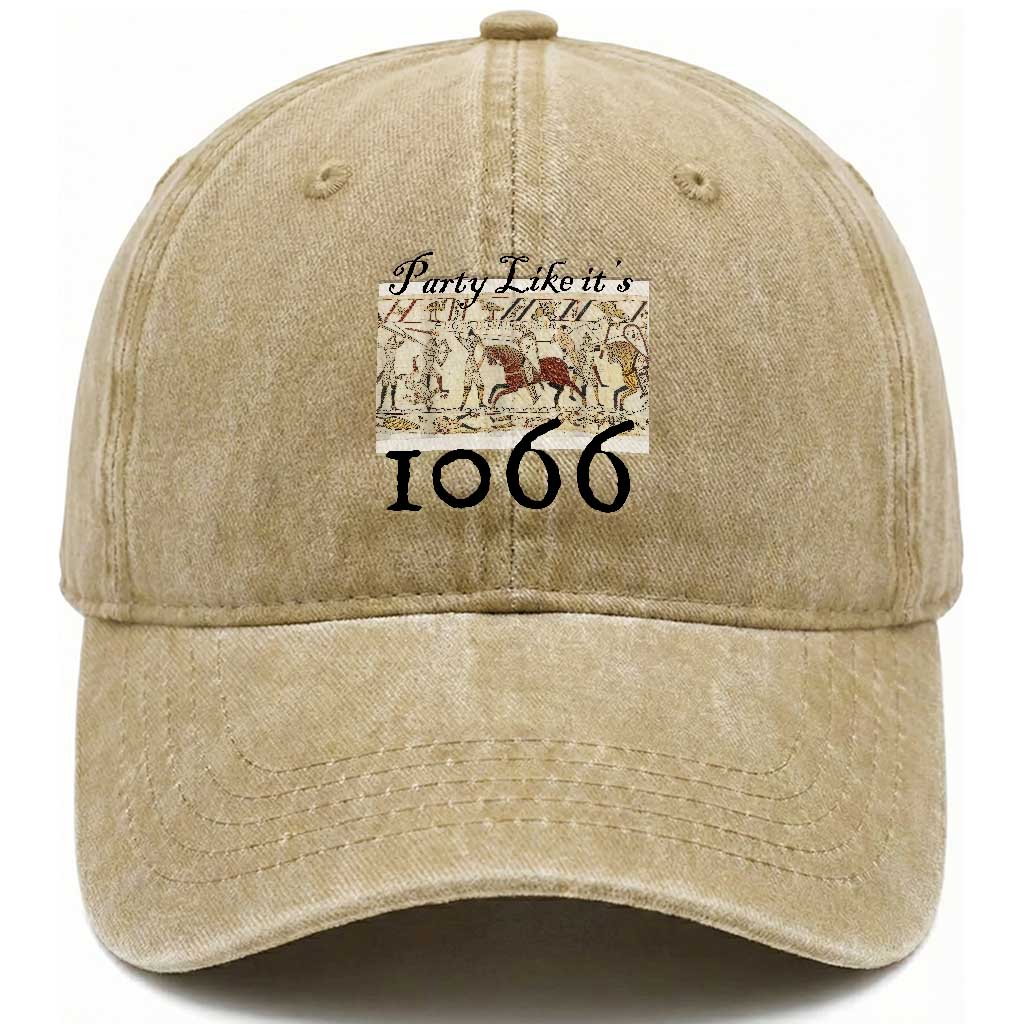 Funny Medieval Humor Battle of Hastings Washed Cotton Baseball Cap Party Like Its 1066 Historic Bayeux Tapestry Graphic TS02 Print Your Wear
