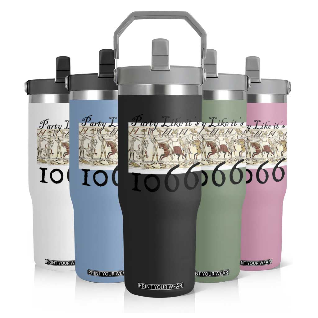 Funny Medieval Humor Battle of Hastings Flip Straw Tumbler Party Like Its 1066 Historic Bayeux Tapestry Graphic