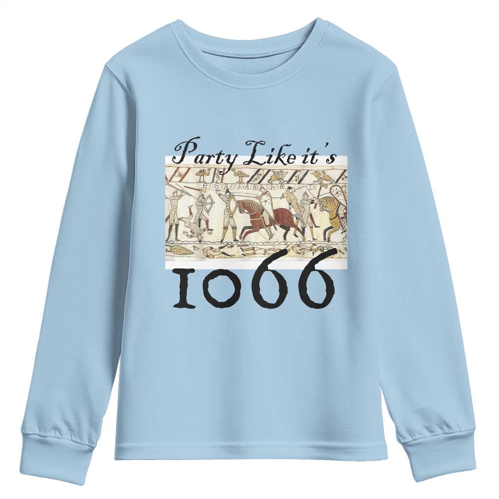 Funny Medieval Humor Battle of Hastings Youth Sweatshirt Party Like Its 1066 Historic Bayeux Tapestry Graphic