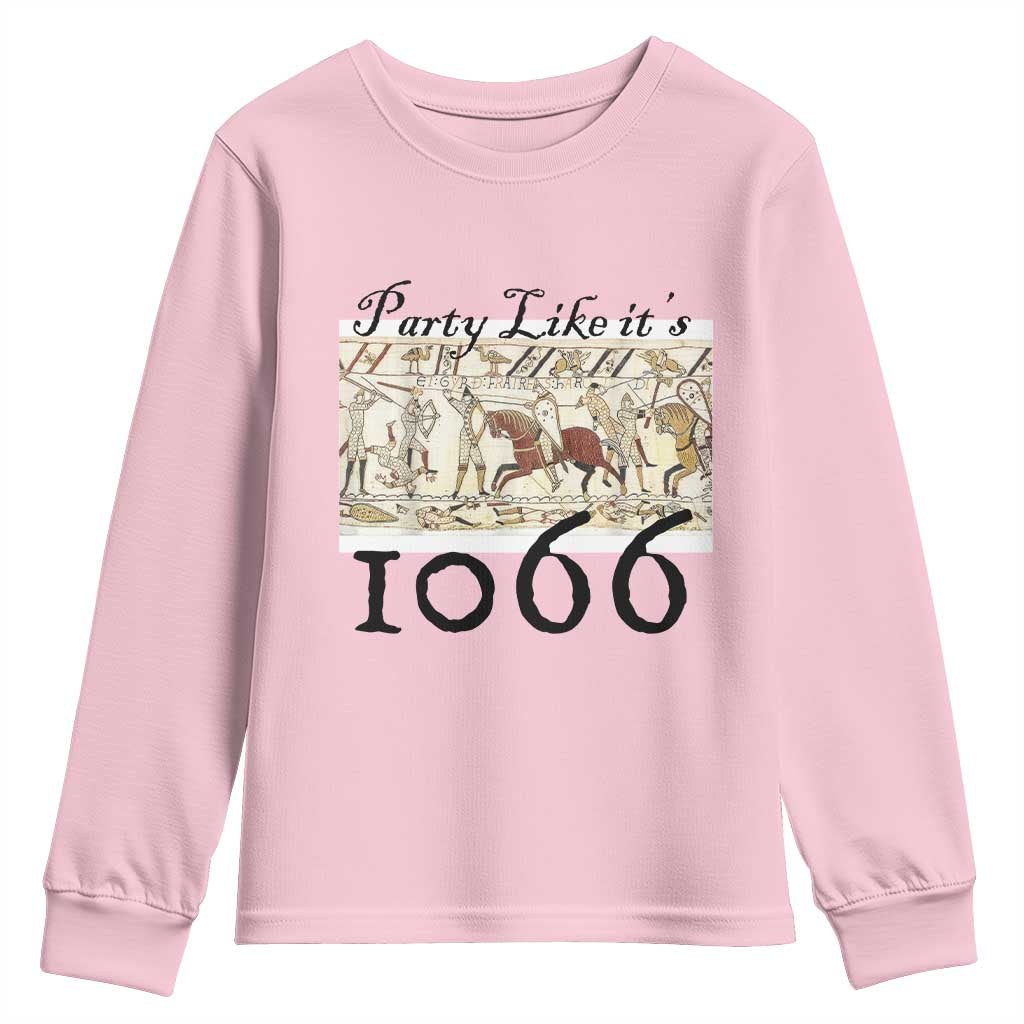 Funny Medieval Humor Battle of Hastings Youth Sweatshirt Party Like Its 1066 Historic Bayeux Tapestry Graphic