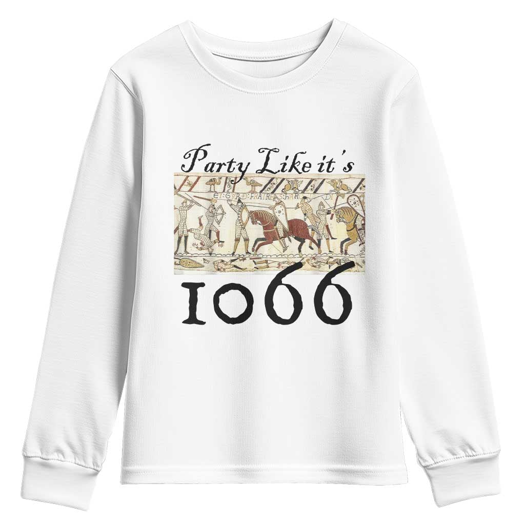 Funny Medieval Humor Battle of Hastings Youth Sweatshirt Party Like Its 1066 Historic Bayeux Tapestry Graphic TS02 White Print Your Wear
