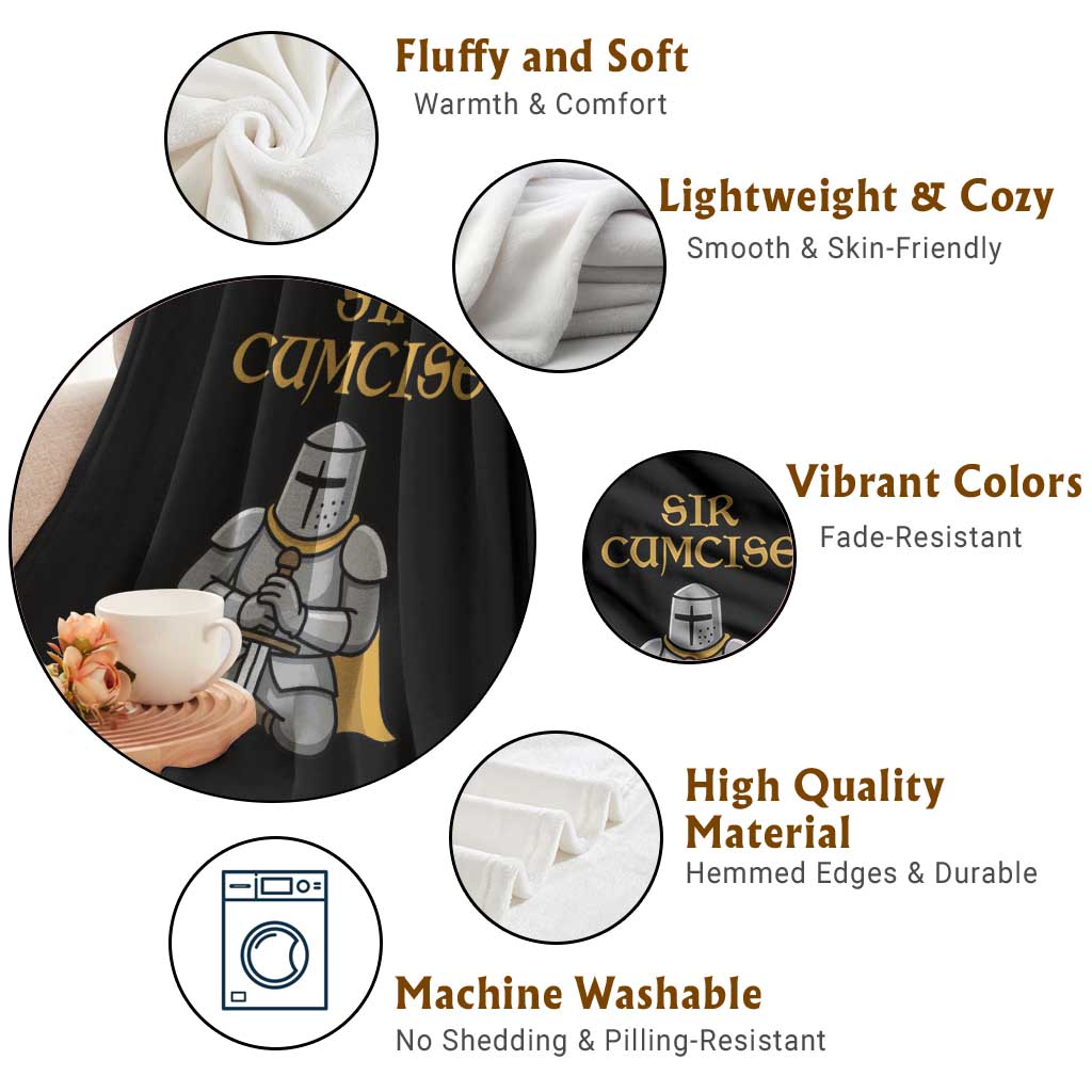 Funny Sir Cumcise Kneeling Knight Graphic Throw Blanket Sarcastic Wordplay Medieval Dark Adult Humor