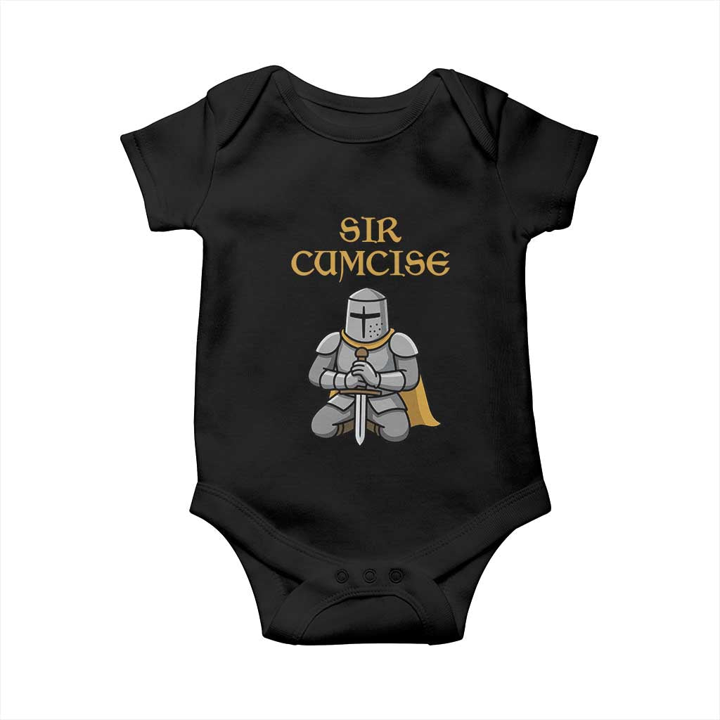 Funny Sir Cumcise Kneeling Knight Graphic Baby Onesie Sarcastic Wordplay Medieval Dark Adult Humor TS02 Black Print Your Wear