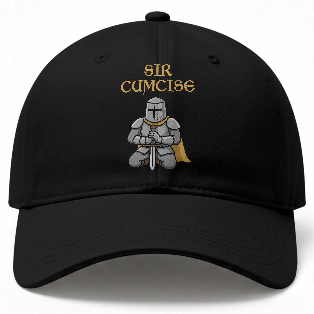 Funny Sir Cumcise Kneeling Knight Graphic Baseball Cap Sarcastic Wordplay Medieval Dark Adult Humor TS02 Print Your Wear