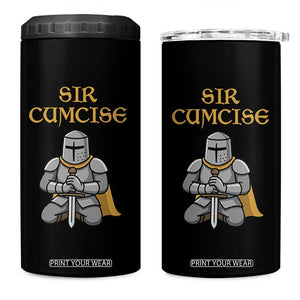 Funny Sir Cumcise Kneeling Knight Graphic 4 in 1 Can Cooler Tumbler Sarcastic Wordplay Medieval Dark Adult Humor