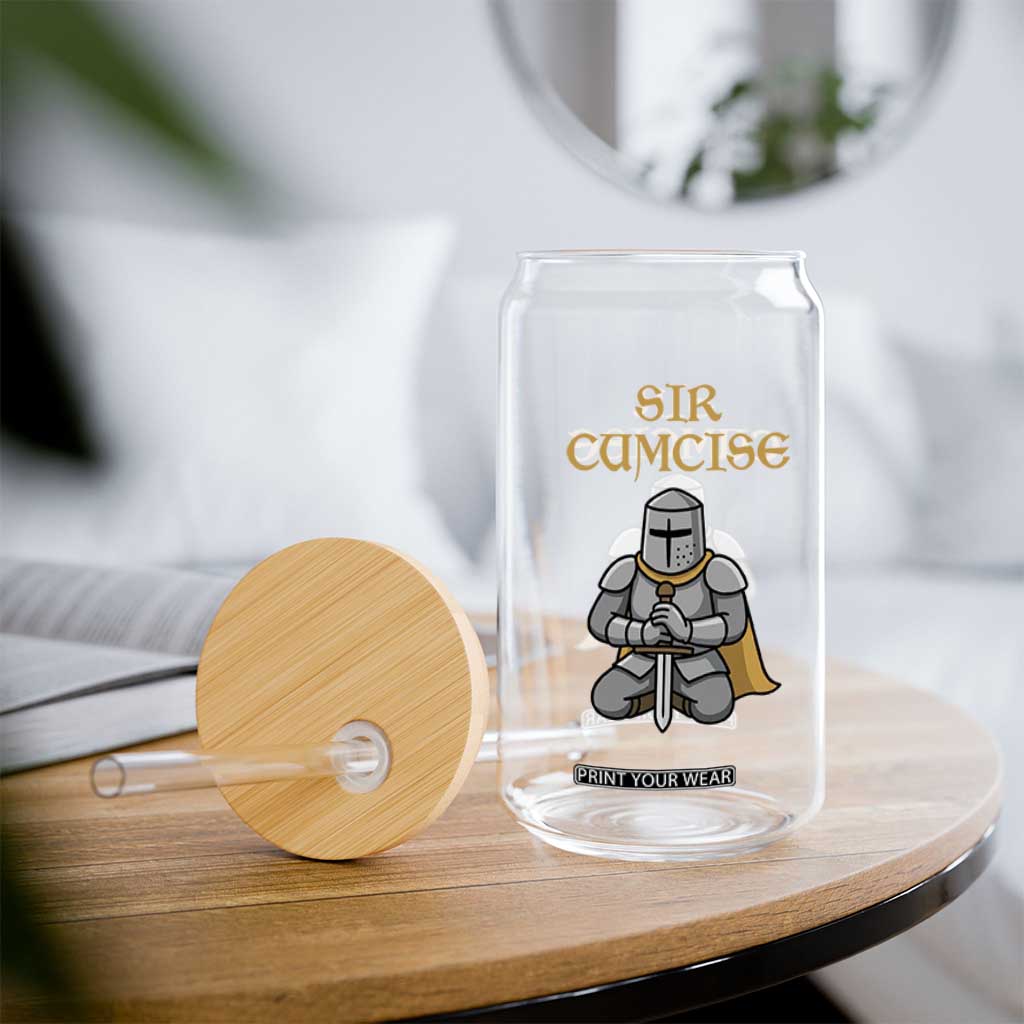 Funny Sir Cumcise Kneeling Knight Graphic Glass Can Sarcastic Wordplay Medieval Dark Adult Humor