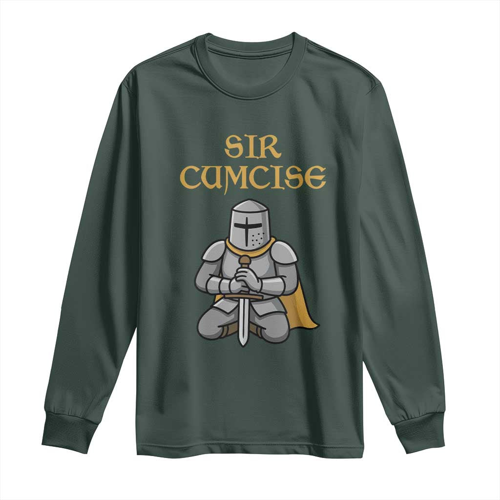 Funny Sir Cumcise Kneeling Knight Graphic Long Sleeve Shirt Sarcastic Wordplay Medieval Dark Adult Humor