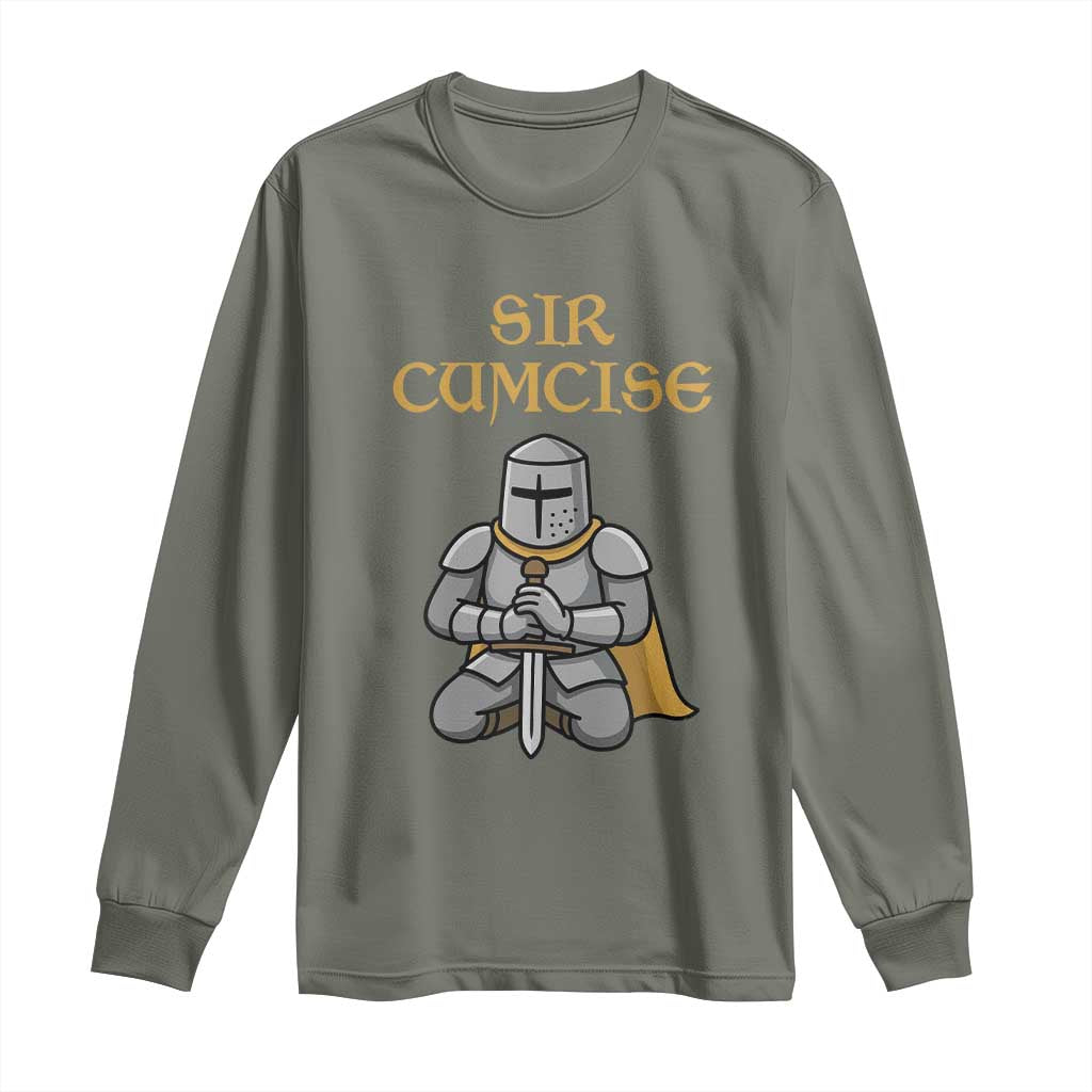 Funny Sir Cumcise Kneeling Knight Graphic Long Sleeve Shirt Sarcastic Wordplay Medieval Dark Adult Humor