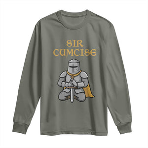 Funny Sir Cumcise Kneeling Knight Graphic Long Sleeve Shirt Sarcastic Wordplay Medieval Dark Adult Humor