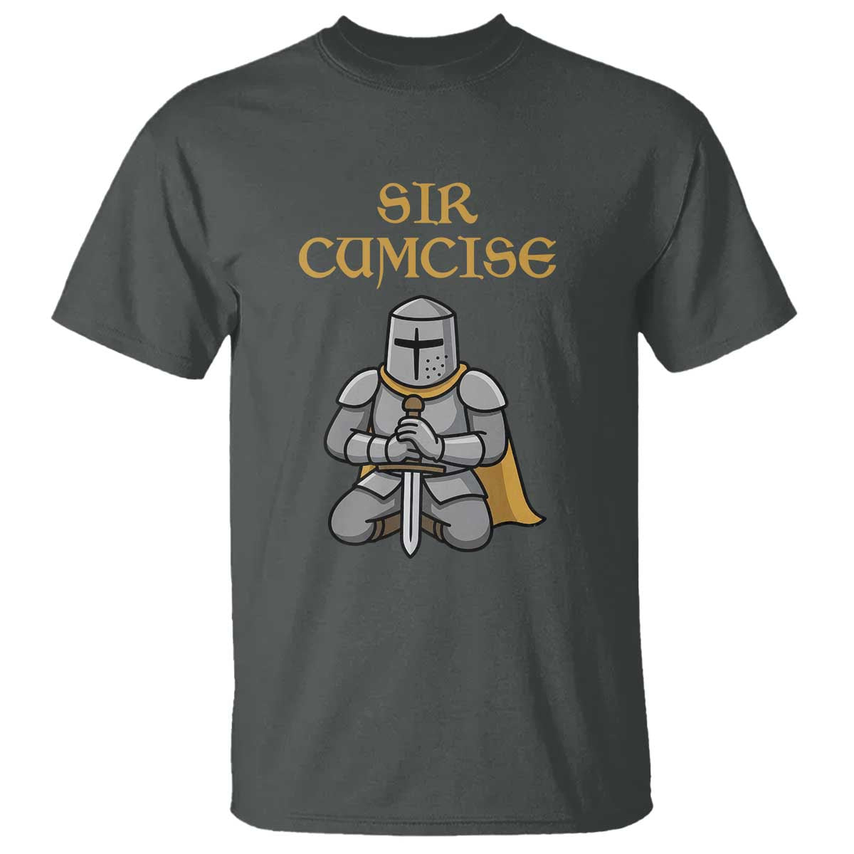 Funny Sir Cumcise Kneeling Knight Graphic T Shirt Sarcastic Wordplay Medieval Dark Adult Humor