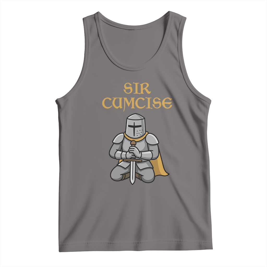 Funny Sir Cumcise Kneeling Knight Graphic Tank Top Sarcastic Wordplay Medieval Dark Adult Humor
