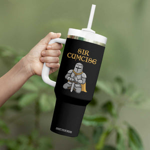 Funny Sir Cumcise Kneeling Knight Graphic Tumbler With Handle Sarcastic Wordplay Medieval Dark Adult Humor