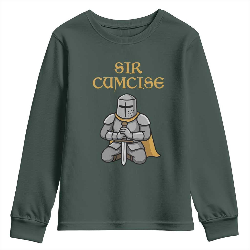 Funny Sir Cumcise Kneeling Knight Graphic Youth Sweatshirt Sarcastic Wordplay Medieval Dark Adult Humor