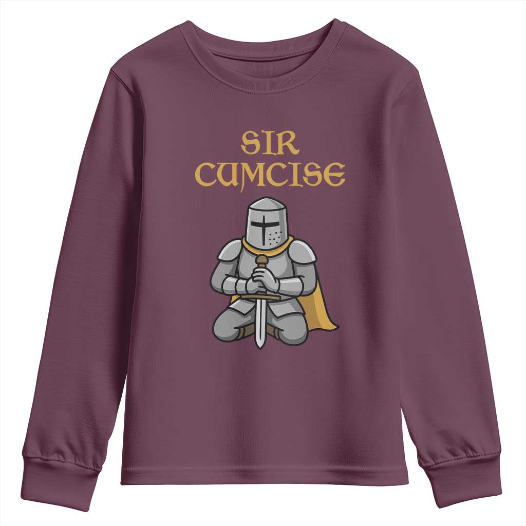 Funny Sir Cumcise Kneeling Knight Graphic Youth Sweatshirt Sarcastic Wordplay Medieval Dark Adult Humor