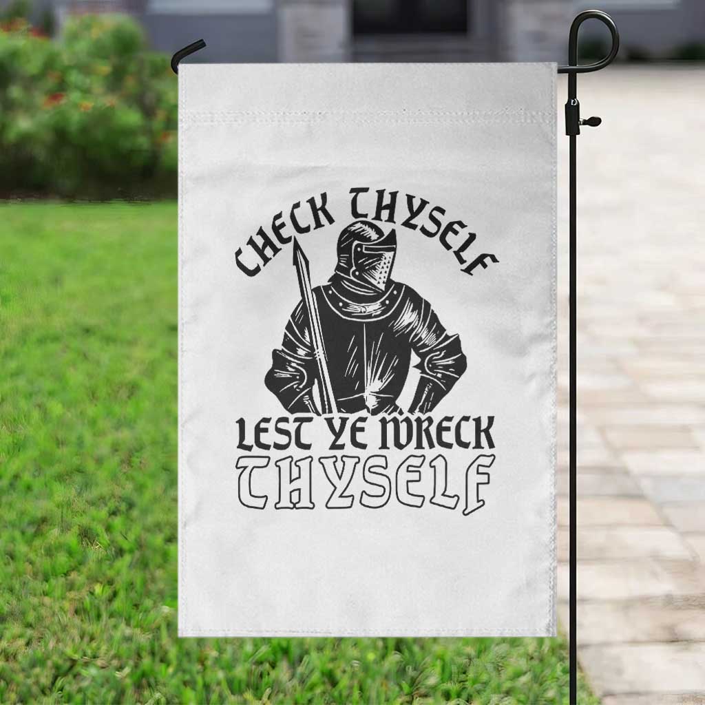 Funny Medieval Hip Hop Old English Parody Garden Flag Check Thyself Lest Ye Wreck Thyself