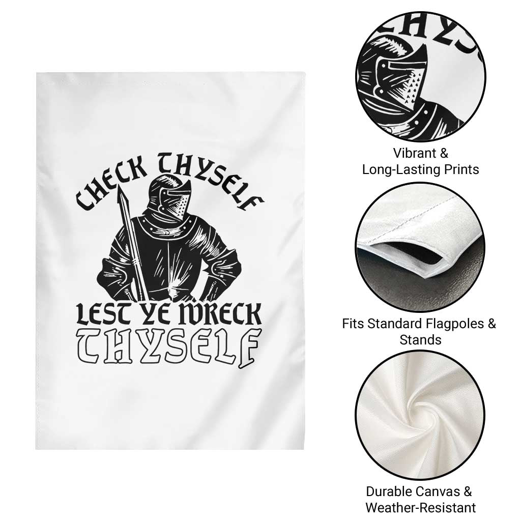 Funny Medieval Hip Hop Old English Parody Garden Flag Check Thyself Lest Ye Wreck Thyself