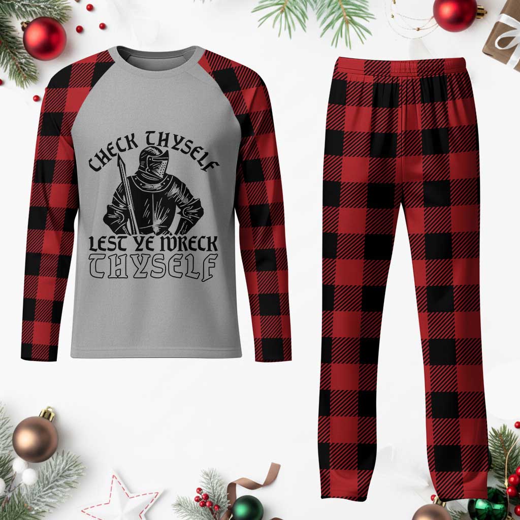Funny Medieval Hip Hop Old English Parody Plaid Pajama Set Check Thyself Lest Ye Wreck Thyself TS02 Buffalo Plaid Print Your Wear