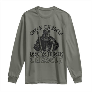 Funny Medieval Hip Hop Old English Parody Long Sleeve Shirt Check Thyself Lest Ye Wreck Thyself