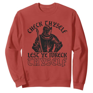 Funny Medieval Hip Hop Old English Parody Sweatshirt Check Thyself Lest Ye Wreck Thyself