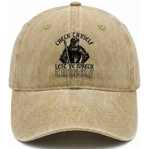 Funny Medieval Hip Hop Old English Parody Washed Cotton Baseball Cap Check Thyself Lest Ye Wreck Thyself