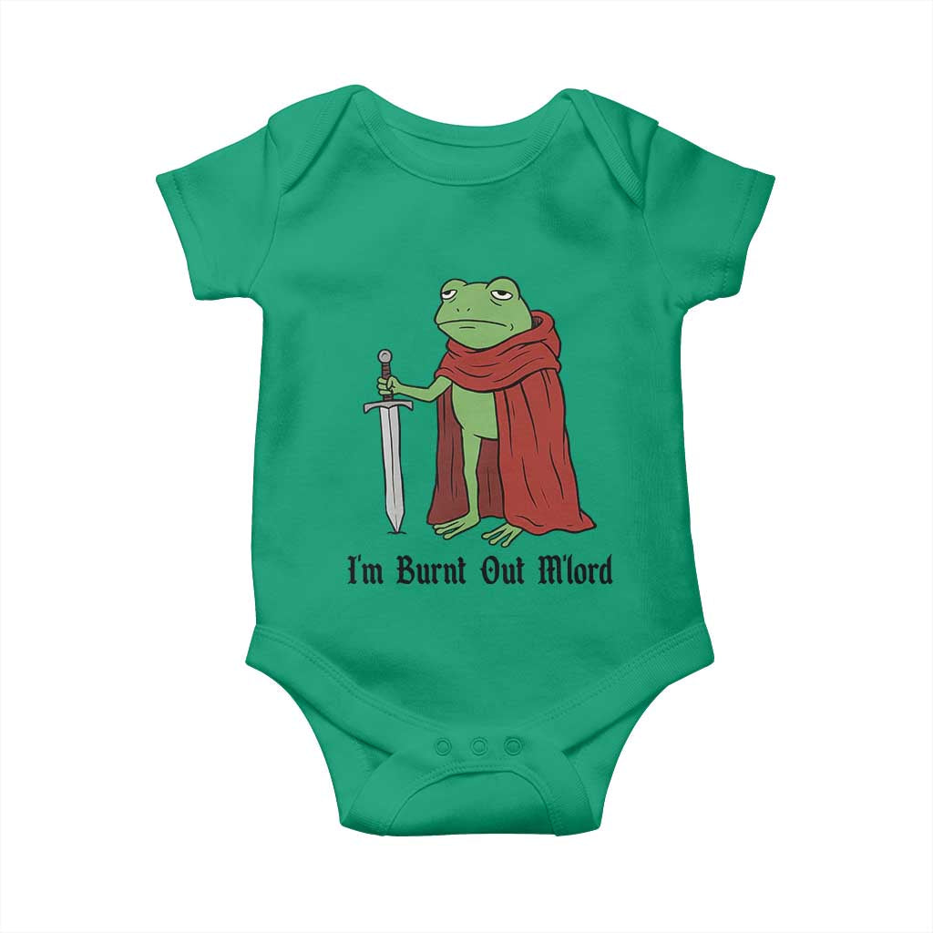 Funny Medieval Frog Knight Fantasy Sword Meme Baby Onesie Im Burnt Out Mlord Fantasy Meme