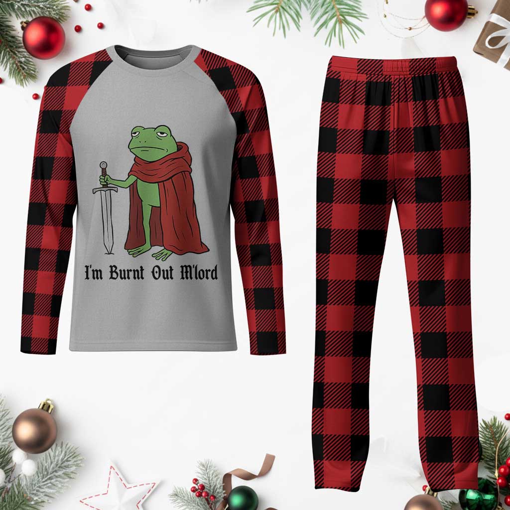 Funny Medieval Frog Knight Fantasy Sword Meme Plaid Pajama Set Im Burnt Out Mlord Fantasy Meme TS02 Buffalo Plaid Print Your Wear