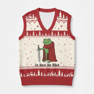 Funny Medieval Frog Knight Fantasy Sword Meme V-Neck Knit Sweater Vest Im Burnt Out Mlord Fantasy Meme