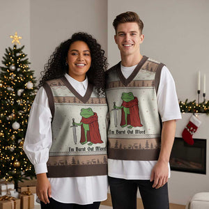 Funny Medieval Frog Knight Fantasy Sword Meme V-Neck Knit Sweater Vest Im Burnt Out Mlord Fantasy Meme