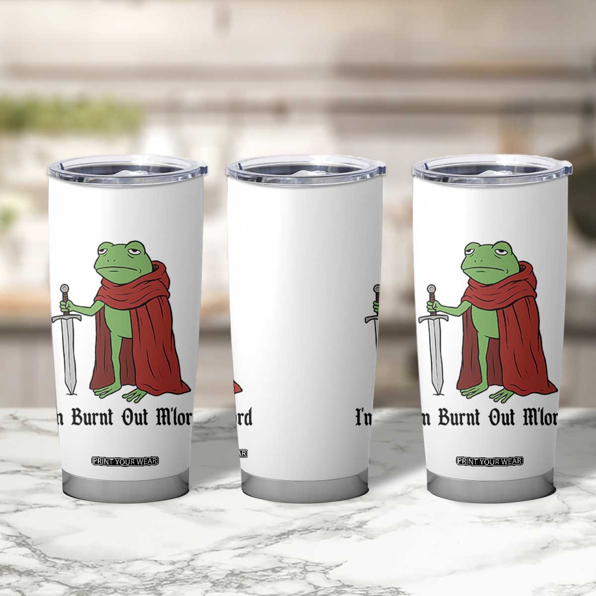 Funny Medieval Frog Knight Fantasy Sword Meme Tumbler Cup Im Burnt Out Mlord Fantasy Meme