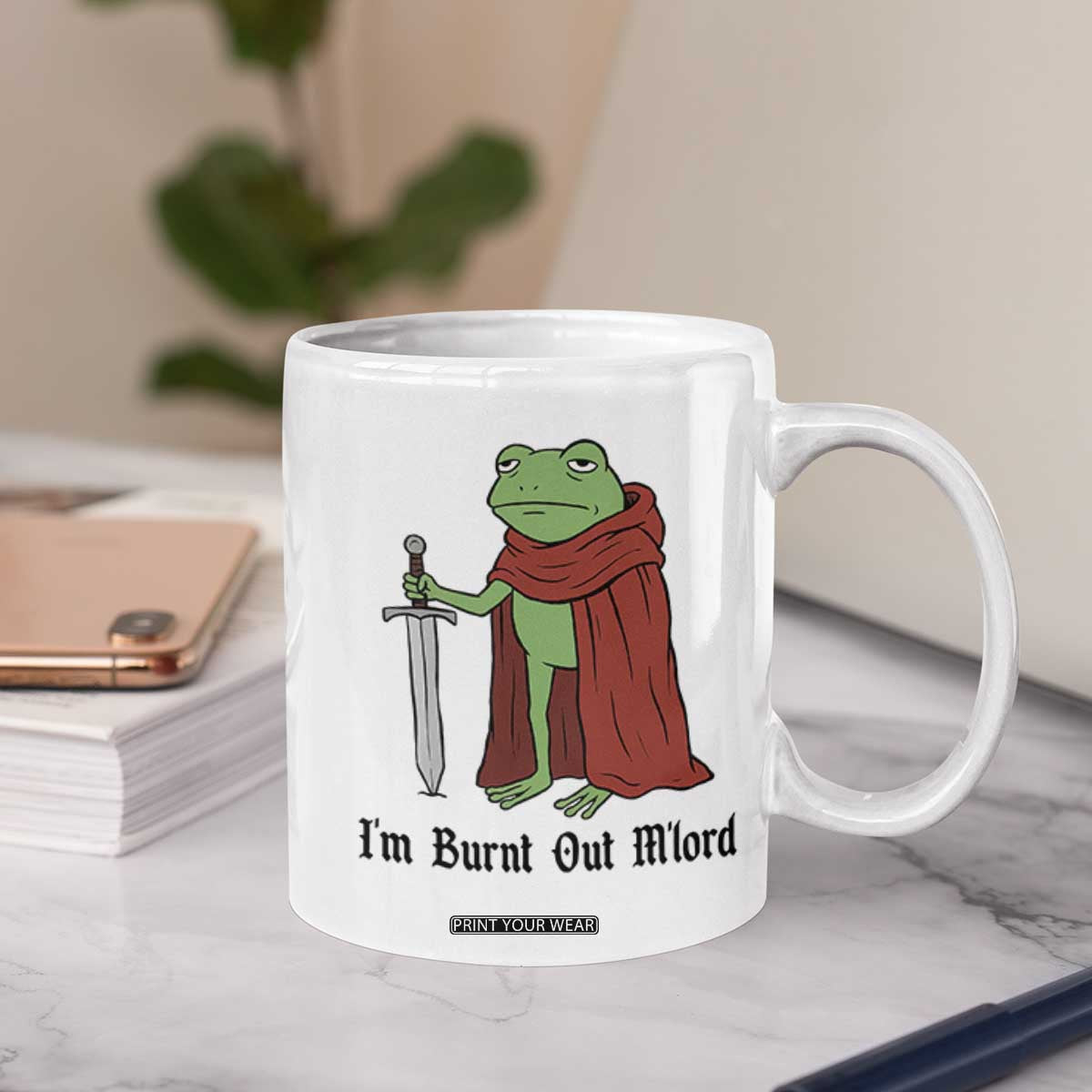 Funny Medieval Frog Knight Fantasy Sword Meme Coffee Mug Im Burnt Out Mlord Fantasy Meme