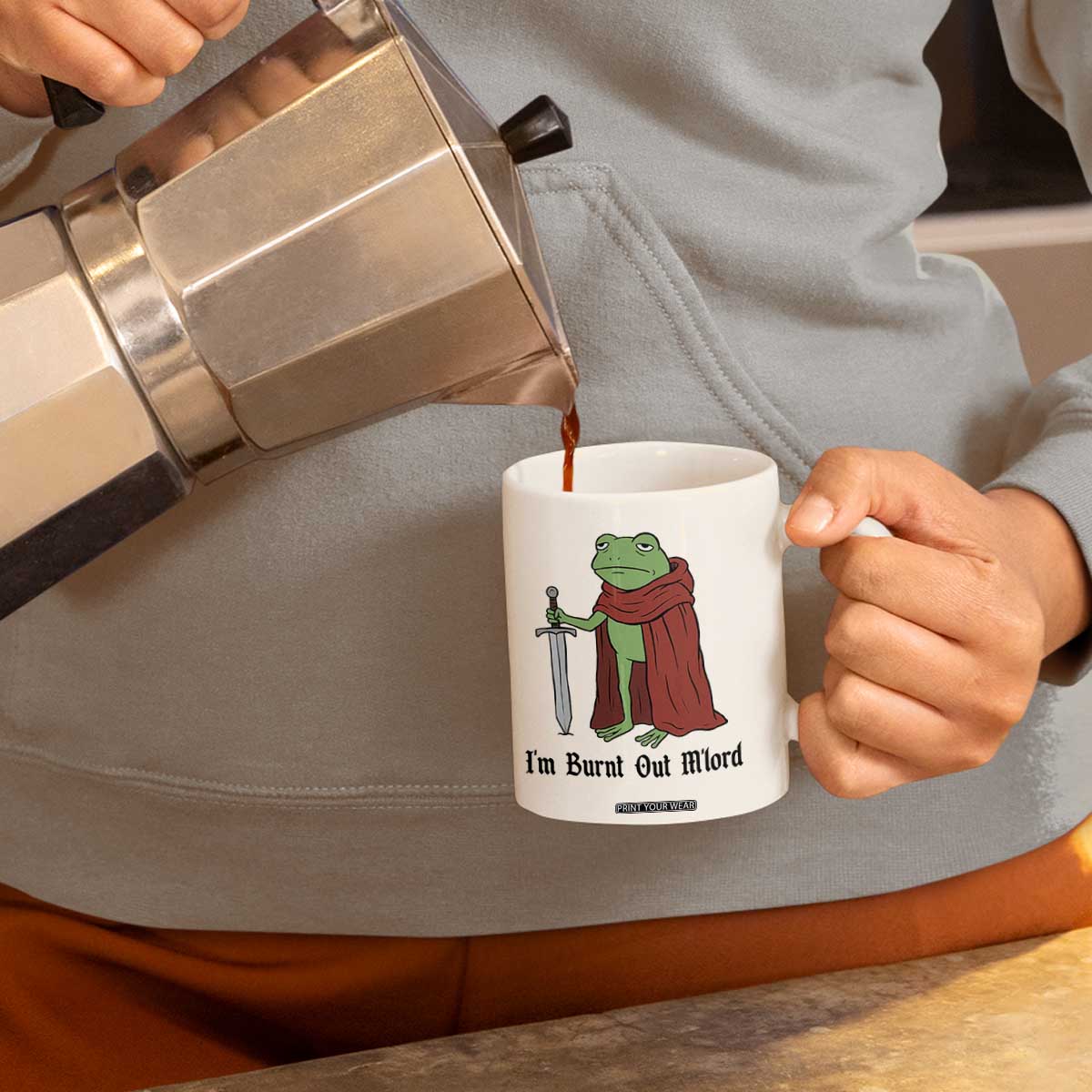 Funny Medieval Frog Knight Fantasy Sword Meme Coffee Mug Im Burnt Out Mlord Fantasy Meme