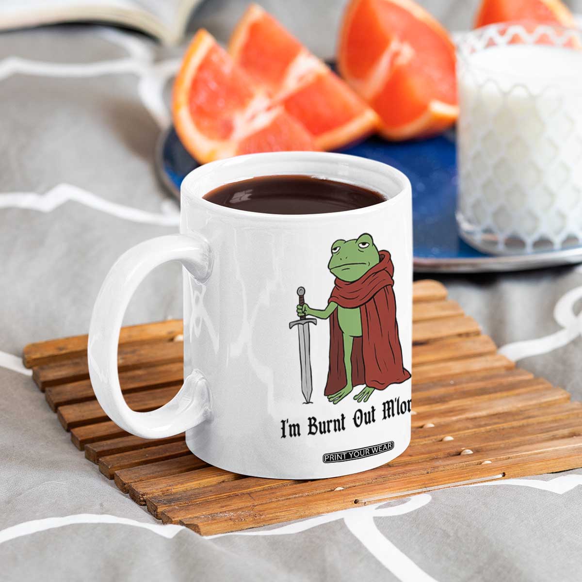 Funny Medieval Frog Knight Fantasy Sword Meme Coffee Mug Im Burnt Out Mlord Fantasy Meme