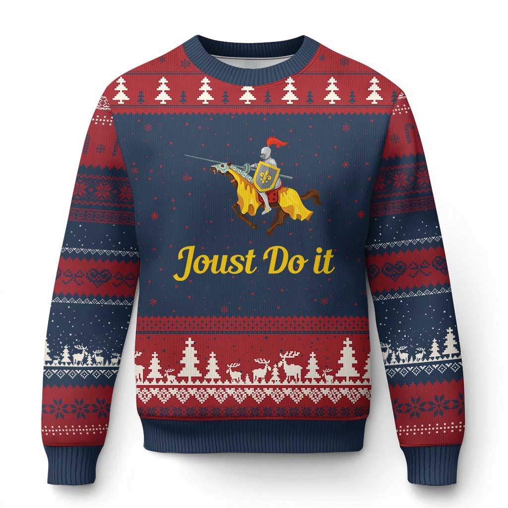 Funny Joust Do It Medieval Knight Horse Graphic Ugly Christmas Sweater Jousting Renaissance Faire Parody TS02 Navy Red Print Your Wear