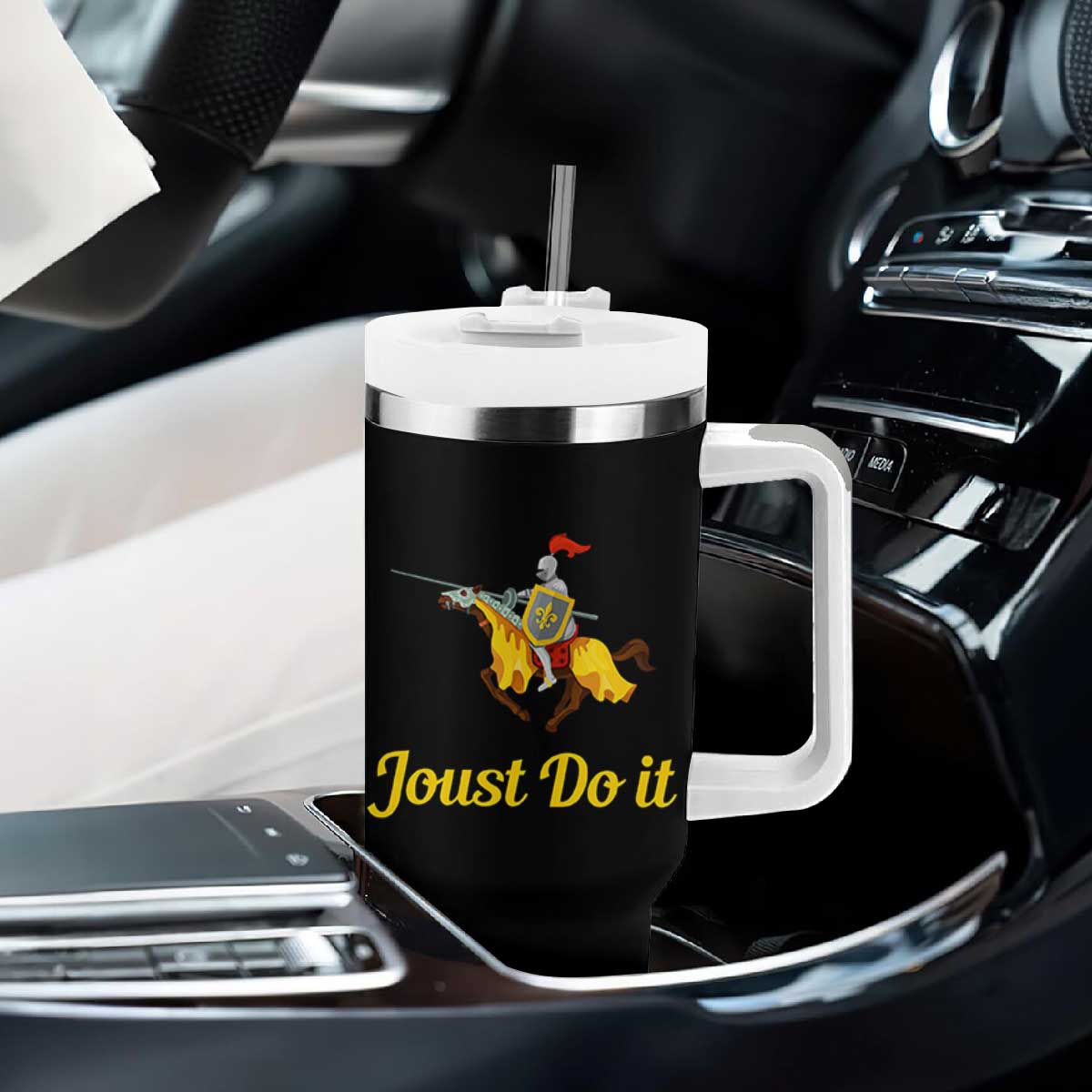 Funny Joust Do It Medieval Knight Horse Graphic Tumbler With Handle Jousting Renaissance Faire Parody