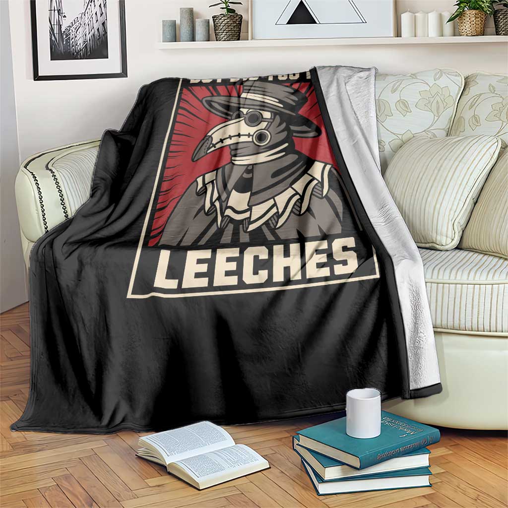 Funny Plague Doctor History Humor Throw Blanket But Did You Try Leeches Retro Woodcut Graphic