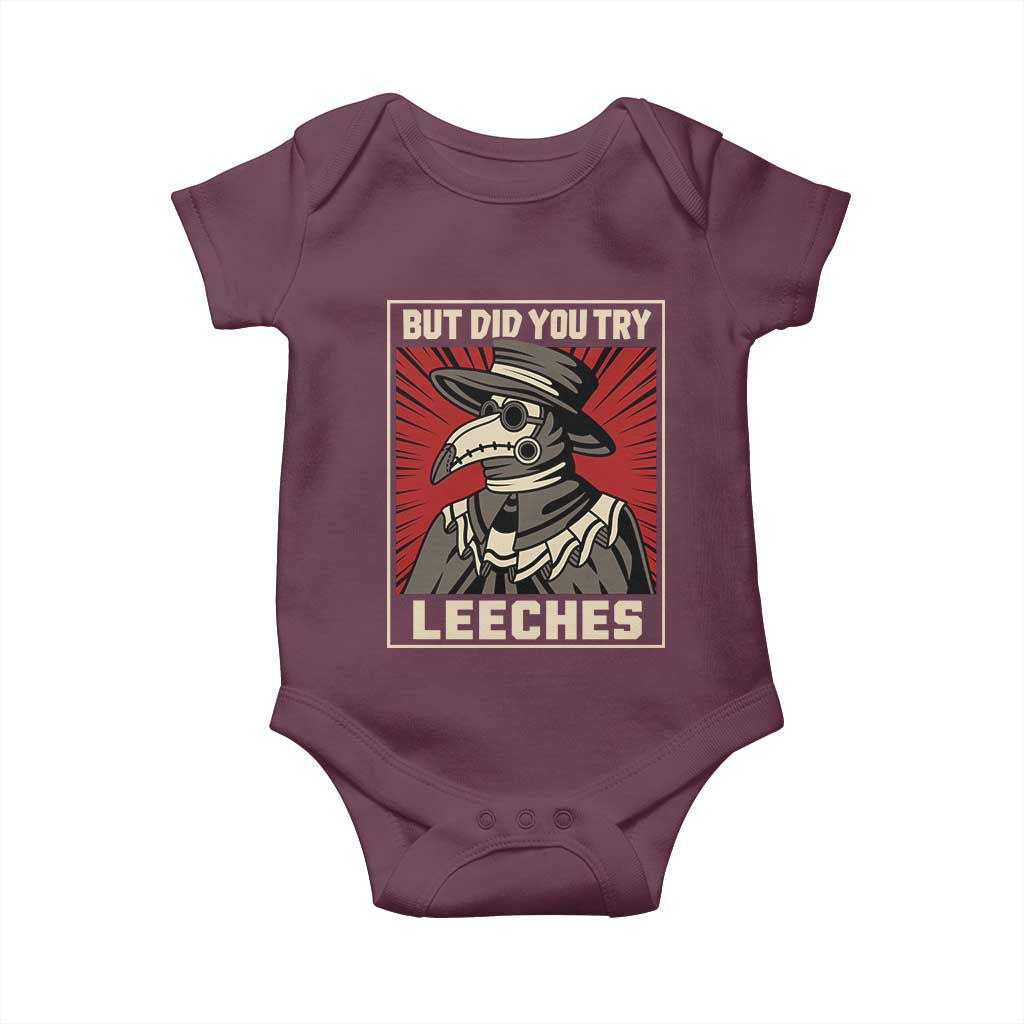 Funny Plague Doctor History Humor Baby Onesie But Did You Try Leeches Retro Woodcut Graphic