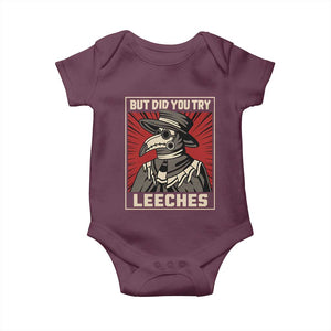 Funny Plague Doctor History Humor Baby Onesie But Did You Try Leeches Retro Woodcut Graphic