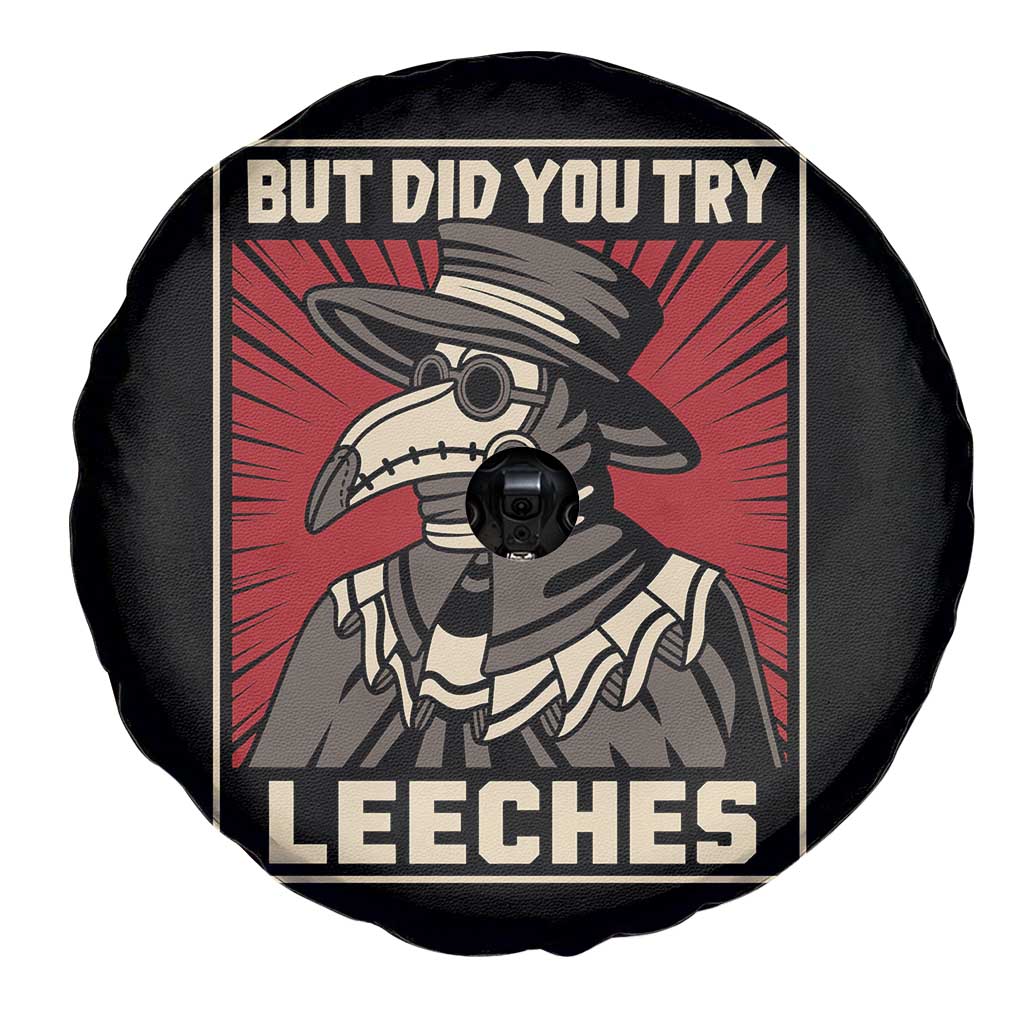 Funny Plague Doctor History Humor Spare Tire Cover But Did You Try Leeches Retro Woodcut Graphic