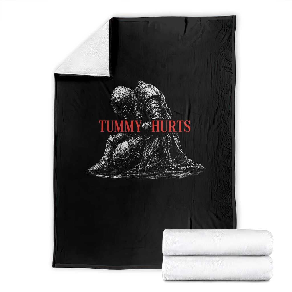 Funny Tummy Hurts Knight Graphic Throw Blanket Warrior Medieval Sarcastic Dark Fantasy Slumped Renaissance Meme