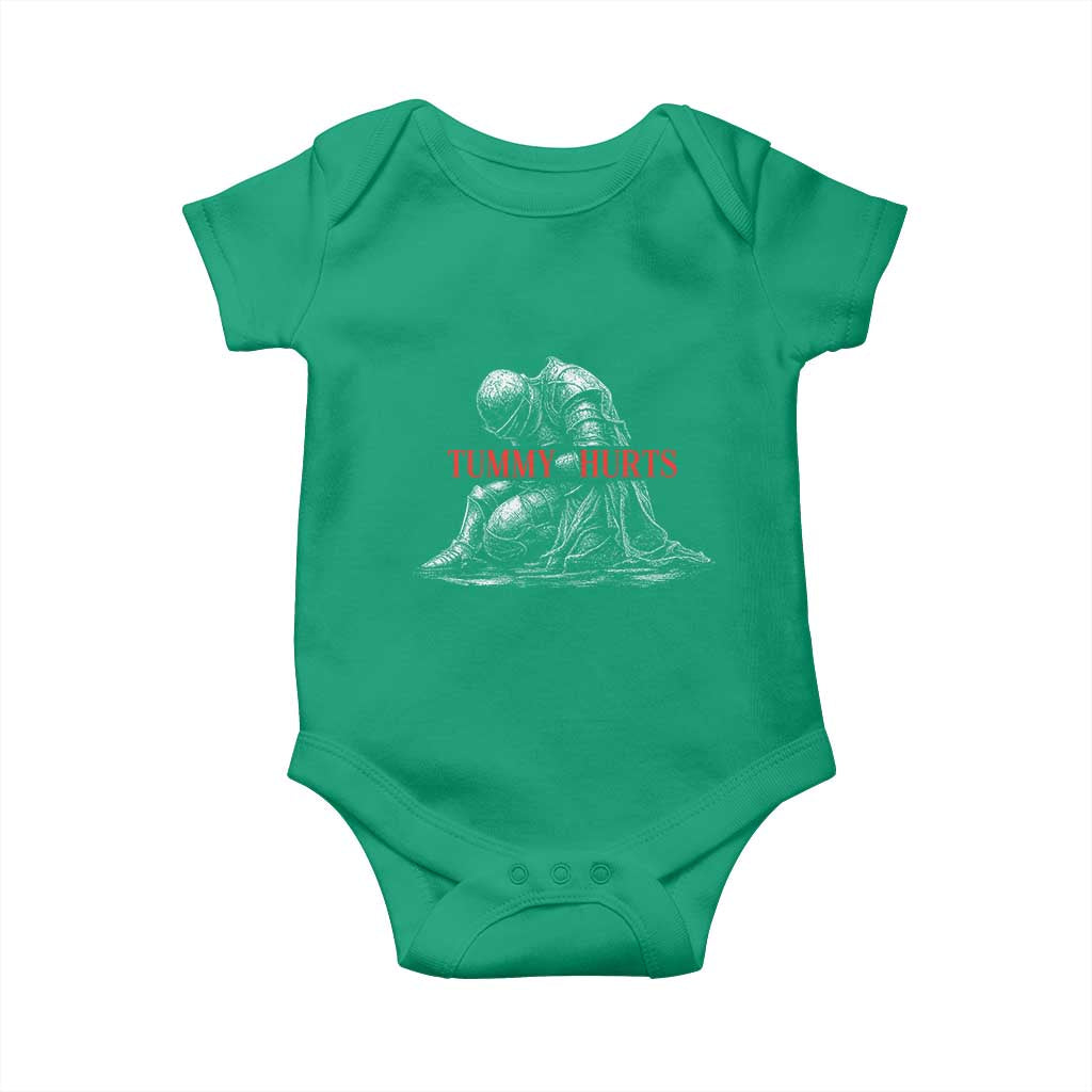 Funny Tummy Hurts Knight Graphic Baby Onesie Warrior Medieval Sarcastic Dark Fantasy Slumped Renaissance Meme