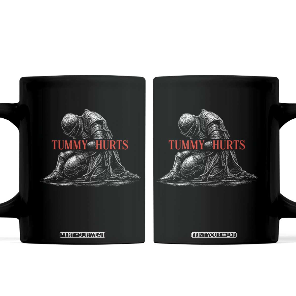 Funny Tummy Hurts Knight Graphic Coffee Mug Warrior Medieval Sarcastic Dark Fantasy Slumped Renaissance Meme